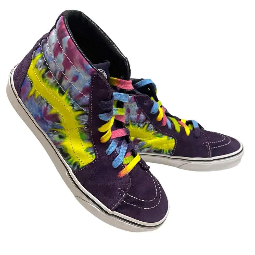 VANS Old Skool Mysterio Neon Tie Dye SK8-HI Purple Suede Leather Shoes Unisex